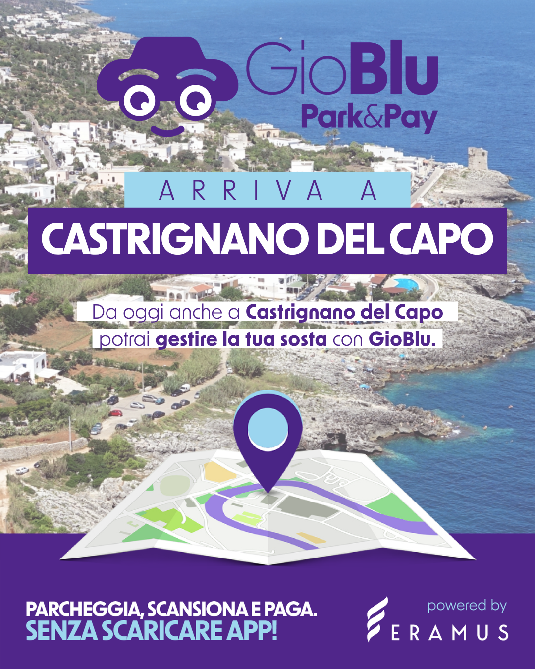 Anche Castrignano del Capo sceglie GioBlu: la sosta digitale arriva nel cuore del Salento. Una soluzione semplice per gli utenti.