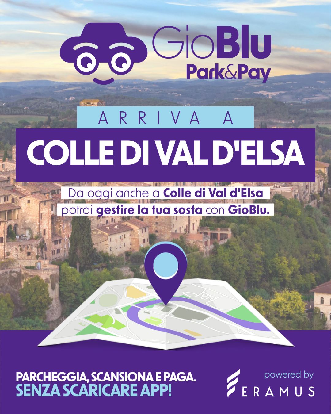 Anche Colle di Val d’Elsa sceglie GioBlu per rendere più semplice e digitale il pagamento della sosta sulle strisce blu.